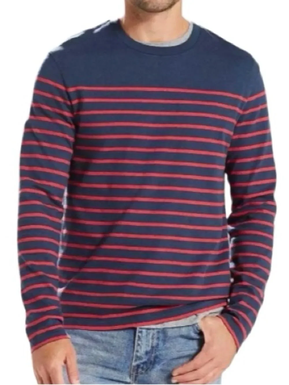 Levi’s Mission Striped Long Sleeve Knit Shirt in Blue/Red Mens L